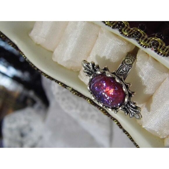Renaissance Medieval Irish Costume Ring Adjustable Silver Mexican Fire Opal XMAS - Picture 2 of 5